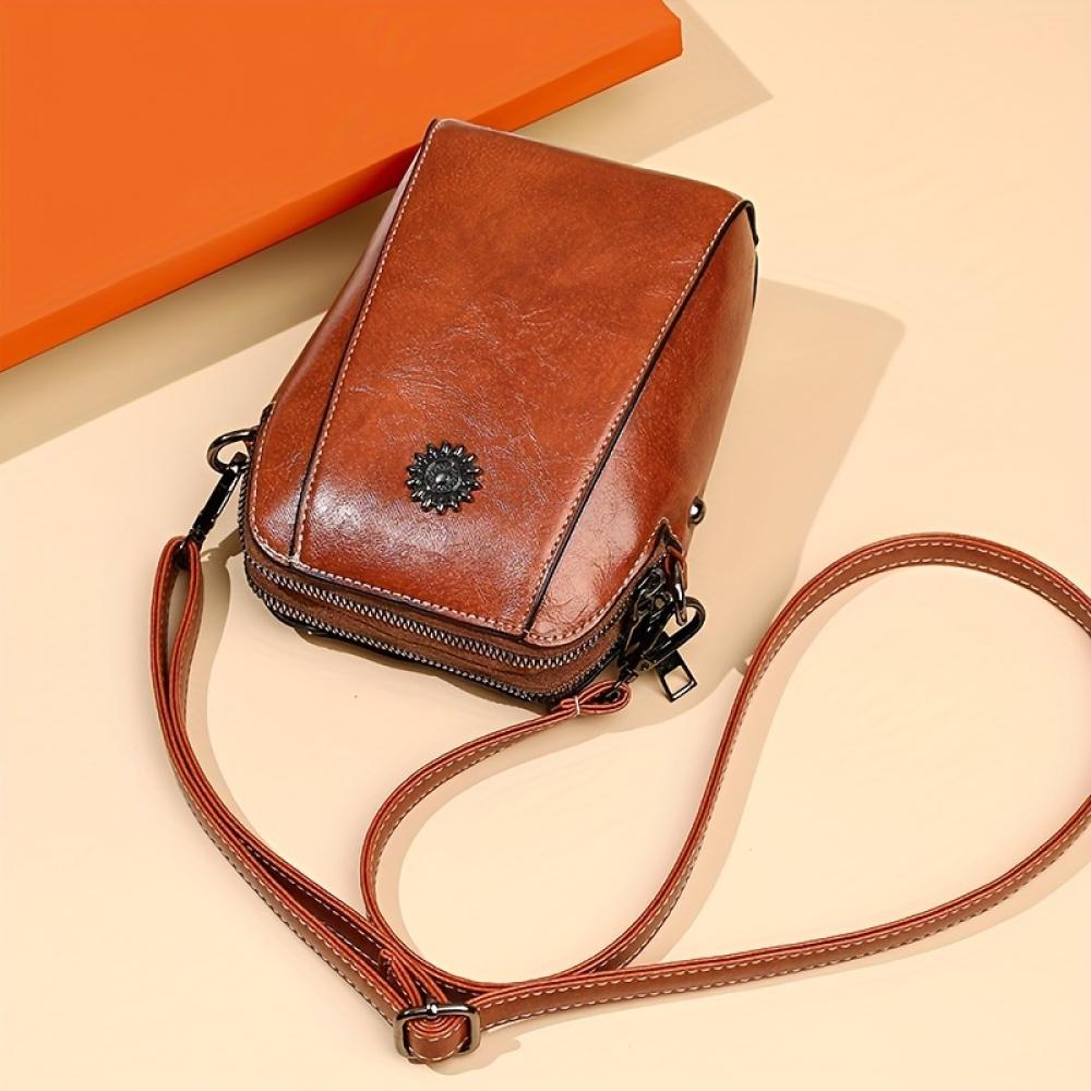 Retro mini crossbody kabelka, kovová taška na mobilní telefon, vícevrstvá dámská kabelka přes rameno