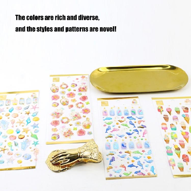 6Sheets Gold Foil Embossed Sticker Clear Cartoon PVC Resin Decorative Sticker for Journal Notebook Scrapbooking Supplies