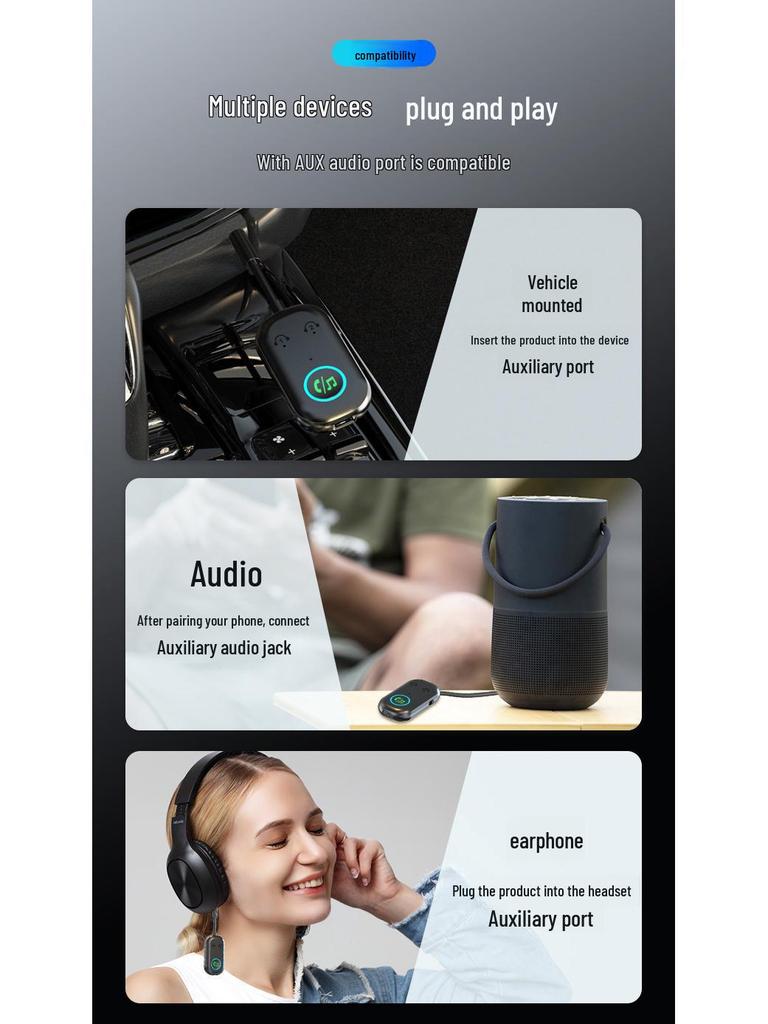 BR08 2-in-1 Bluetooth Receiver & Transmitter for Car, TV & Aircraft AUX - Connects Wirelessly To Two Devices