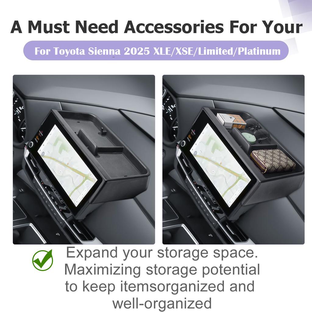 For Toyota Sienna 2025 XLE/XSE/Limited/Platinum Center Console Dashboard Box 12.3-Inch Behind Screen Dash Boar Organizer Tray