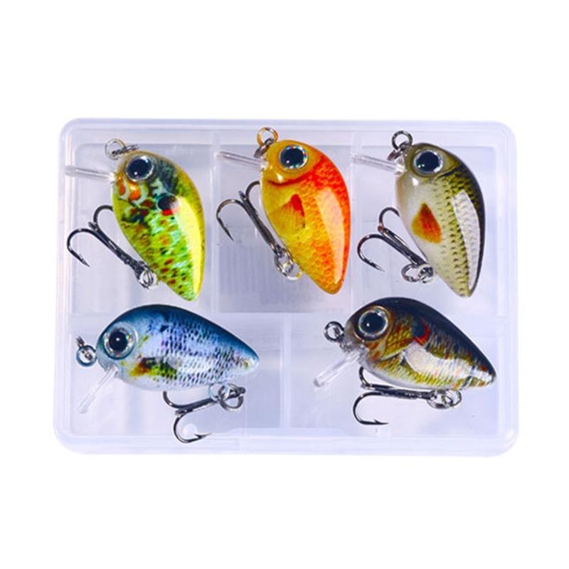 5 Pièces Appâts de Pêche en Plastique Petit Crankbait Wobbler Appâts Durs Artificiels Appâts Crank avec Boîte à Pêche Accessoires de Pêche