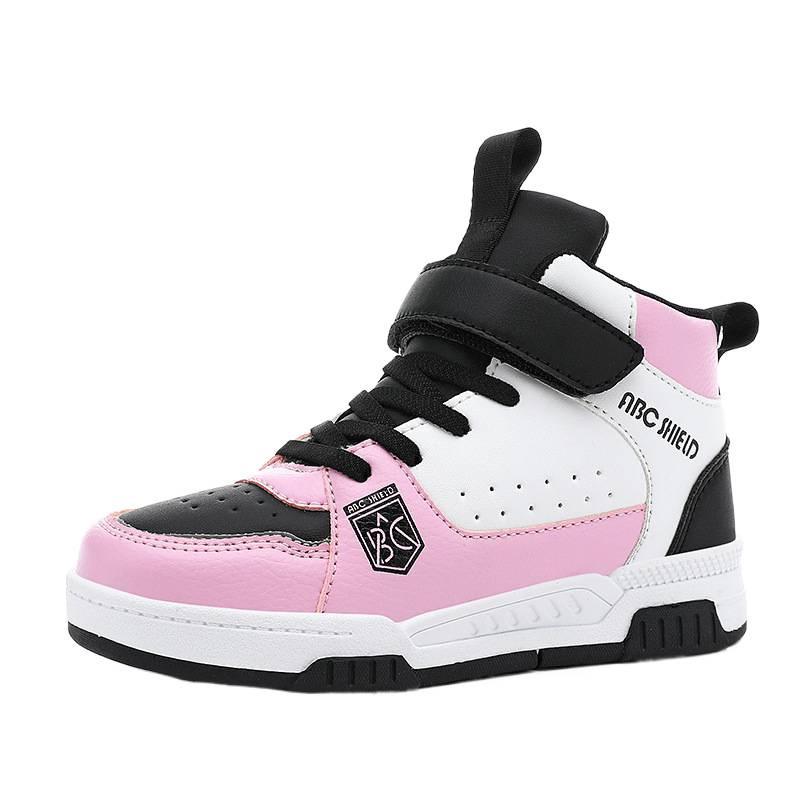 Children's Shoes Spring and Autumn 2025 New Leather Waterproof Board Shoes Boys and Girls Sports Shoes Velcro High-top Tide