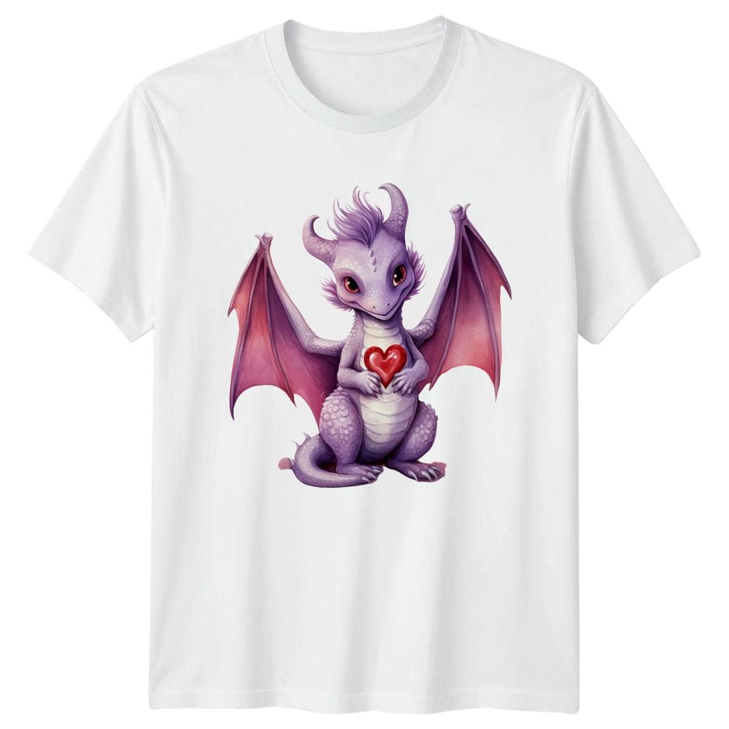 Purple Dragon Holding Heart Graphic Tee Unisex Top
