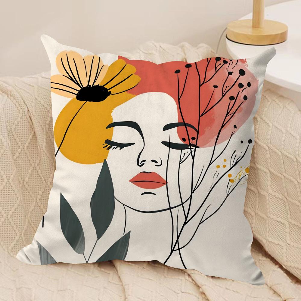 Flowers And Women Cushion Cover Pillowcase Ultra Soft Skin Friendly Fabric Cloud Like Comfort Concealed Zipper