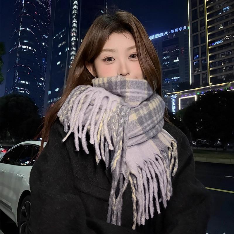 2025 Sea Salt Blue Korean Style Plush Scarf: Cozy Autumn/Winter Women's Shawl, Perfect Warm Gift for Girls