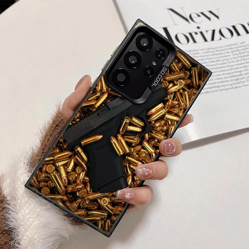 Gold Gun Bullets AK47 Handgun Shockproof Phone Case for Samsung Galaxy S26 Edge S25 Ultra S24 FE S23 Plus S21 Cover Anti Fall Fu