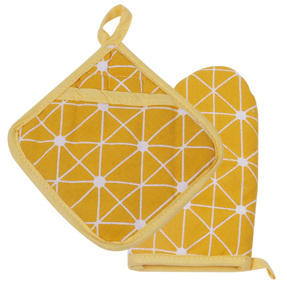 4pcs Cotton Linen Thermal Insulation Gloves Pads Heat Resistant Kitchen Supplies For Microwave Oven Bakery Use Yellow Chess