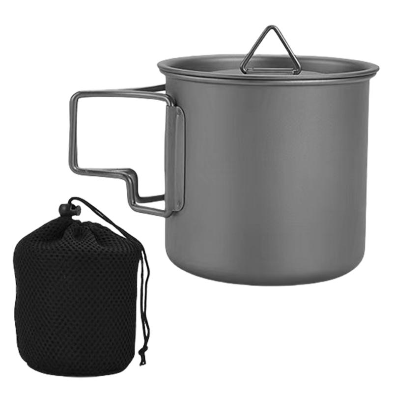 

Portable Metal Mug Cup with Folding Handle Camping Picnics Water Mug Cookware Pots with Lid for Outdoor Camping Hiking