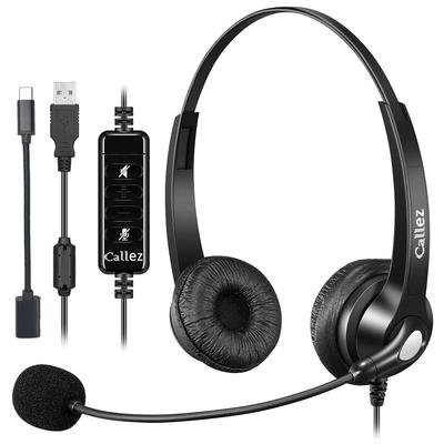 Callez USB Headset with Noise-Canceling Microphone, Binaural Wired Headset, Type-C PC Headphones with Mute and Volume Control, Type-C Connection, Comp