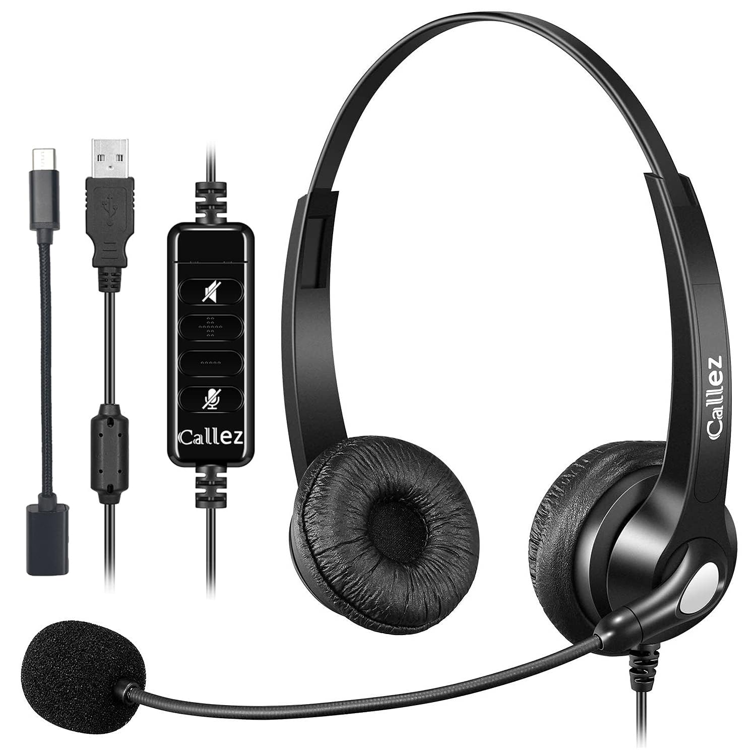 

Callez USB Headset with Noise-Canceling Microphone, Binaural Wired Headset, Type-C PC Headphones with Mute and Volume Control, Type-C Connection, Comp
