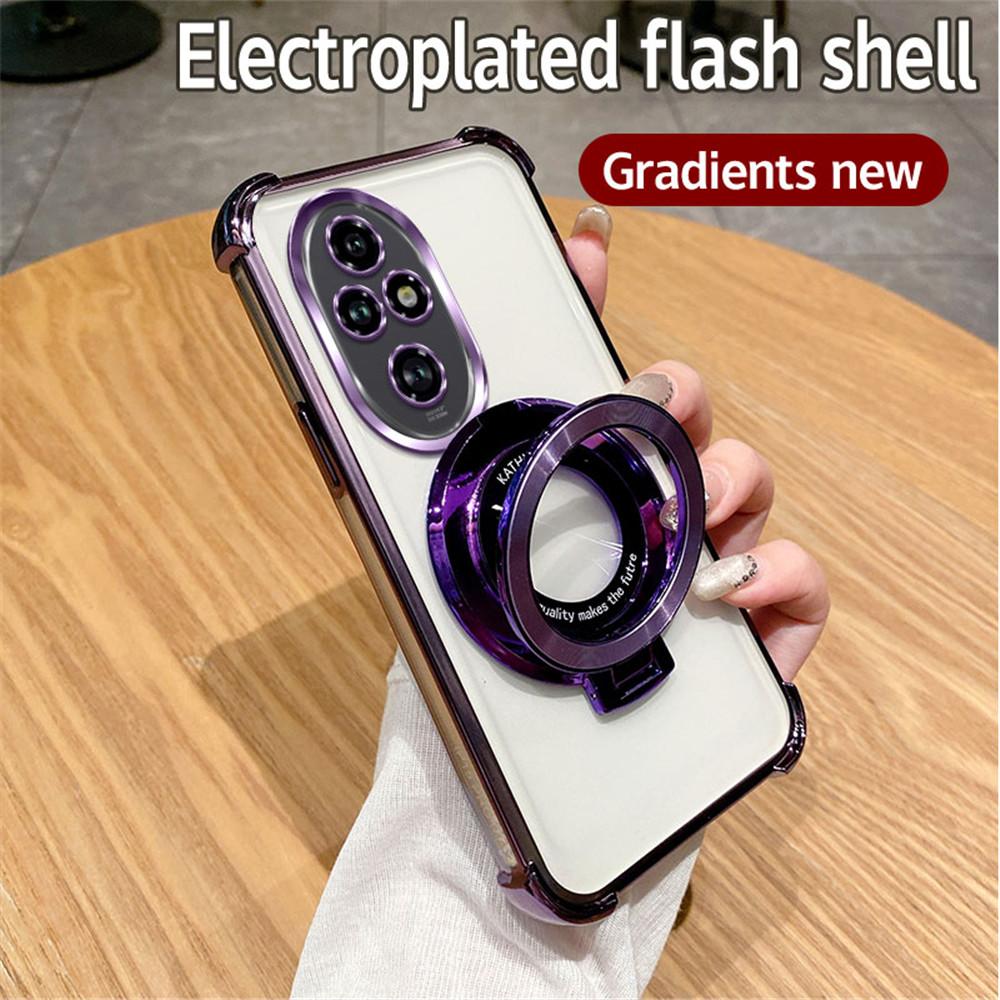 For Honor 200 Pro Glitter Shockproof Plating Bracket Phone Holder Case For Honor 200 50 60 70 80 90 100 Pro X9A Soft Stand Cover