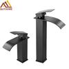 Quyanre Matte Black Waterfall Basin Faucet Single Handle Mixer Hot Cold Water Basin Crane Tap For Bathroom Wash Basin Mixer Tap