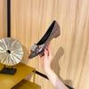 Pointed Thick Heel Shallow Mouth Single Shoes Women's 2025 Spring and Autumn New French Rhinestone Bow Comfortable Soft Leather Low Heel Women's Shoes