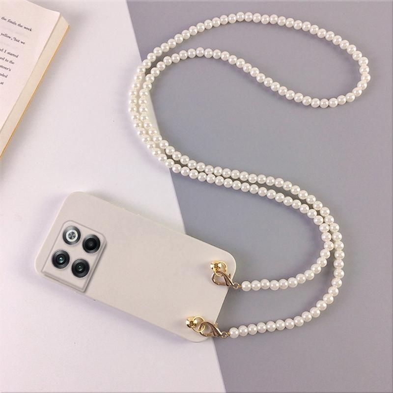 Pearl Chain Crossbody Lanyard Case For Oneplus ACE 2 Pro Bracelet Necklace Protective Camera Lens Cases For Oneplus ACE Soft Silicone Phone Back Cover