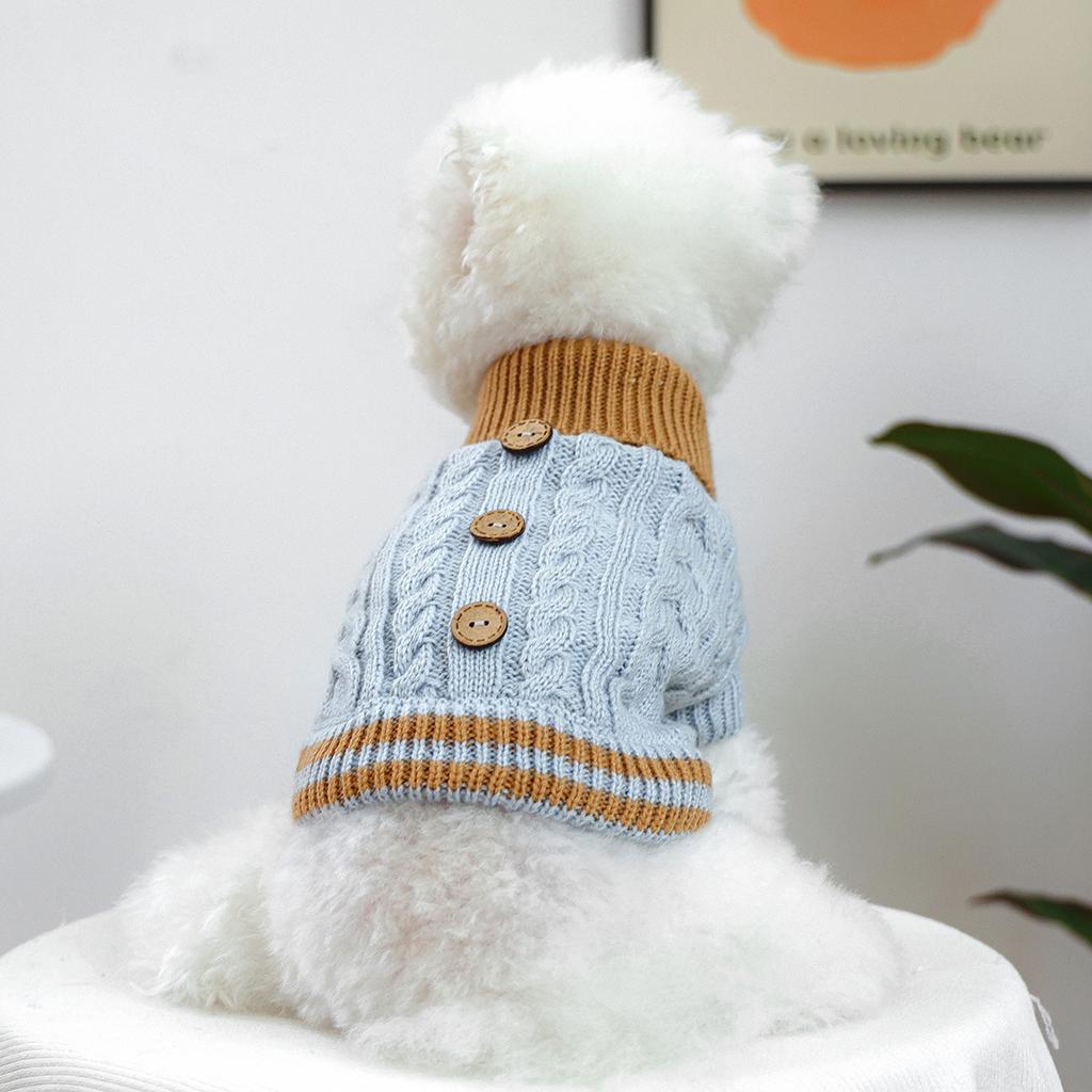 Puppy Twist Button Sweater Autumn Winter Warm Comfortable Pullover for Small Dogs High Neck Thick Yellow Blue Pet Dog Clothes