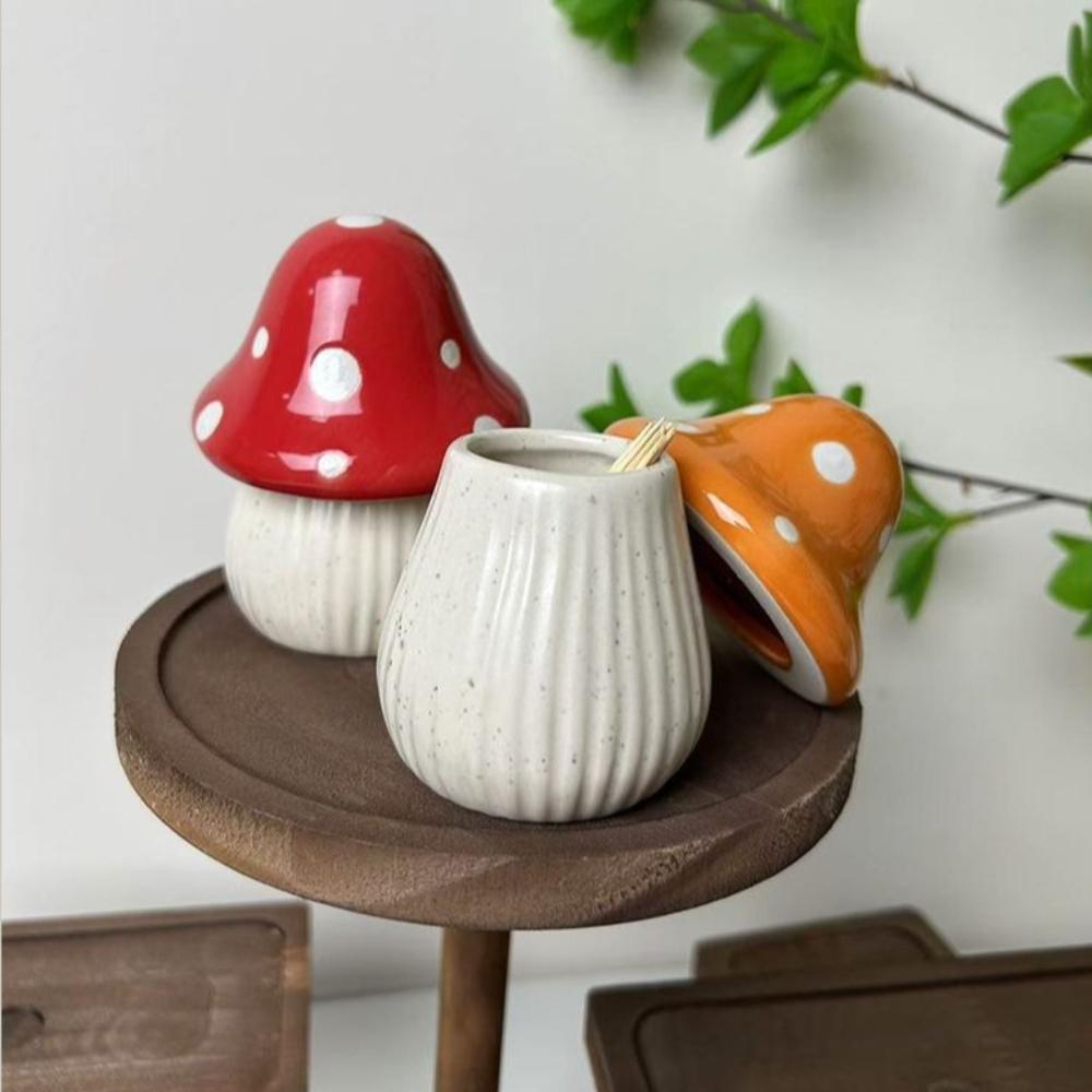 Cartoon Mushroom Ceramic Storage Jars Home Desktop Toothpick Holder Cotton Swab Organizer Kitchen Bathroom Decoratives Container