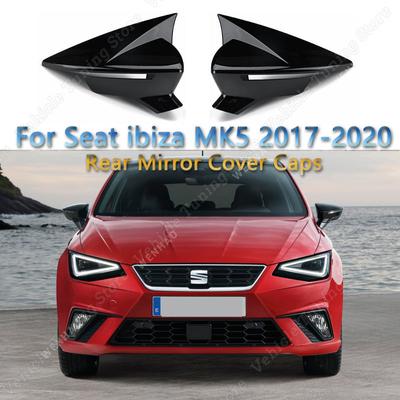For Seat Ibiza V MK5 KJ1 KJG 2pcs Gloss Black/Carbon Look Rear View Mirror Cover Caps Trim Shell Frame 2017- Bodykits