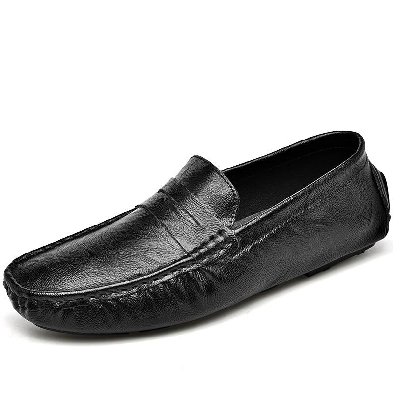Mocassins en cuir véritable pour hommes, chaussures décontractées, souples, plates, de marque à la mode, chaussures de conduite respirantes