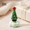 Crystal Holiday Decor Handmade Glass Christmas Tree Ornament with Star Top And Colorful Bead Details, Figurine Desktop Rotating for Home Tabletop