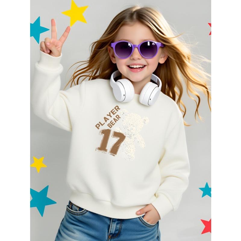 European sizes Bear 17 Teddy Girls' Crew Neck Sweatshirt, Western Top for Autumn And Winter, Long Sleeves, Casual Multi-Colored for Young Girls.