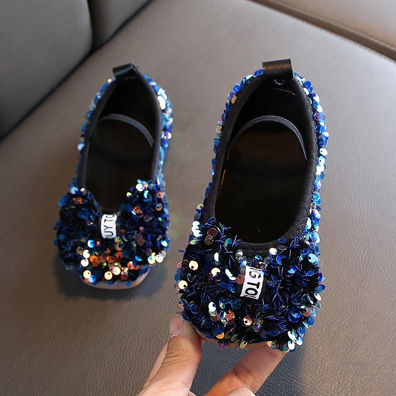 

Girls leather shoes, new Korean-style flat children s shoes for spring and autumn, with bowknot and sequins, soft-soled princess shoes 21Inner Length13.2cm