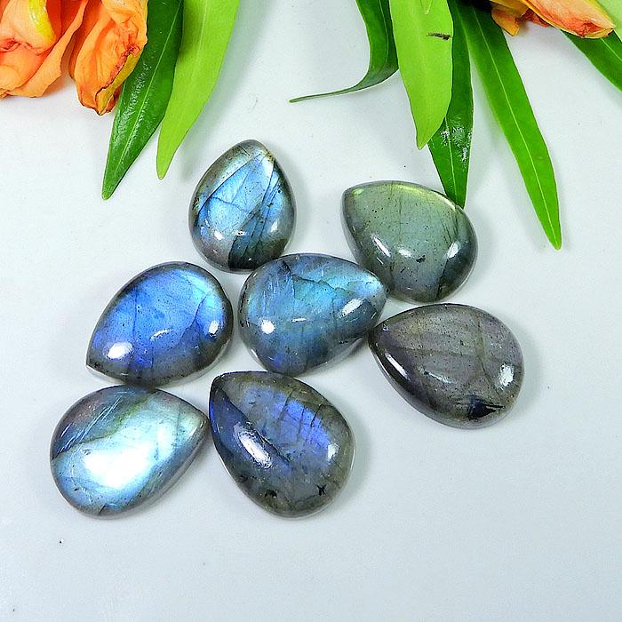 15X20MM Rainbow Fire Labradorite Pear Cabochon Loose Gemstone 7Pcs Lot 106Ct LM-1153