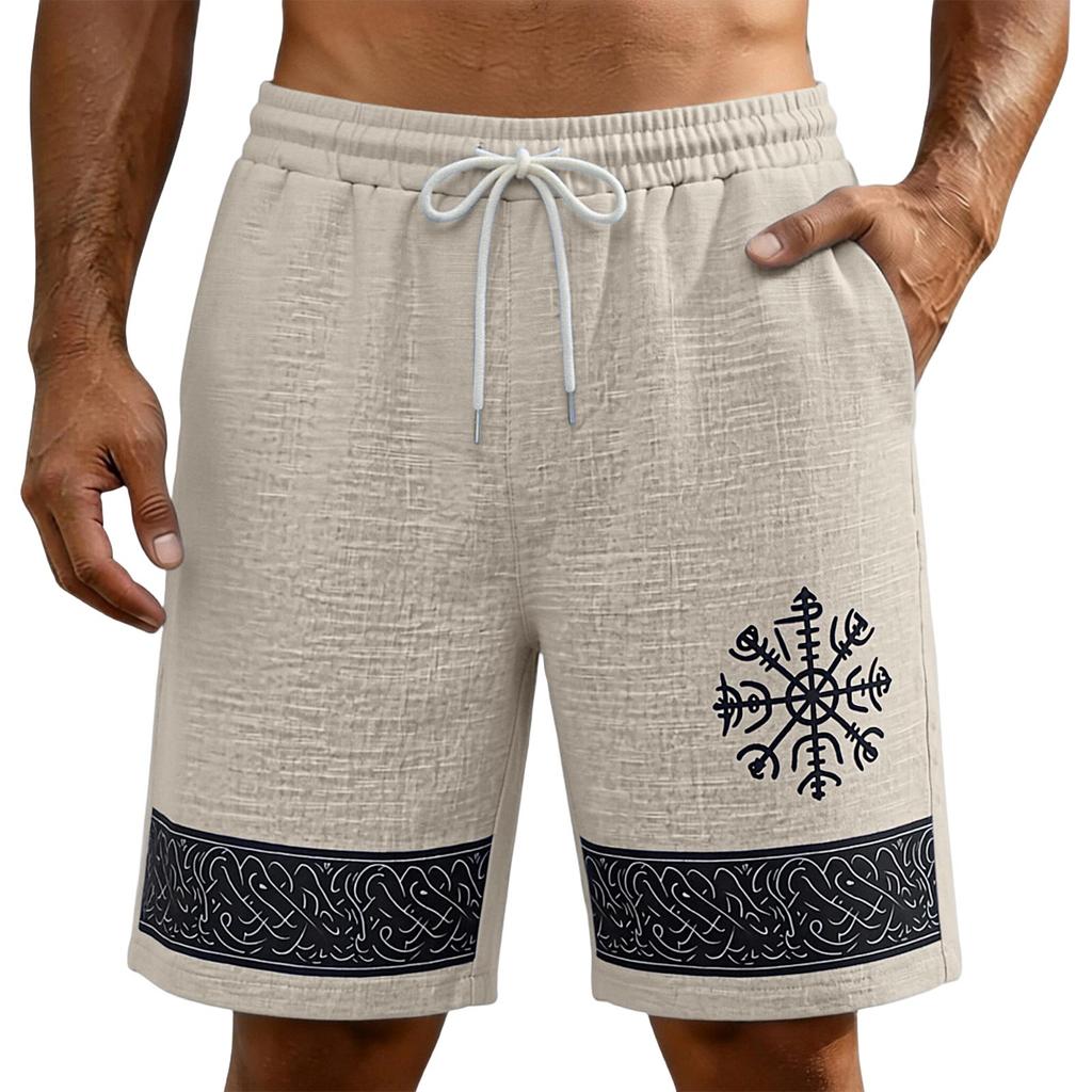 Pantaloncini Casual Estivi da Uomo Effetto Lino Leggeri Coulisse Vita Elastica Vestibilità Rilassata Cinque Tasche con Fantasia Stampata