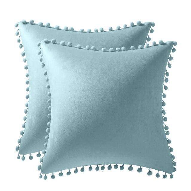 Set van 2 Fluwelen Kussenslopen Effen Kussenhoes met Pompoms Bal Sierkussenhoezen voor Huis Bed Bank Decoratie 45X45 30X50 cm 45x45cm
