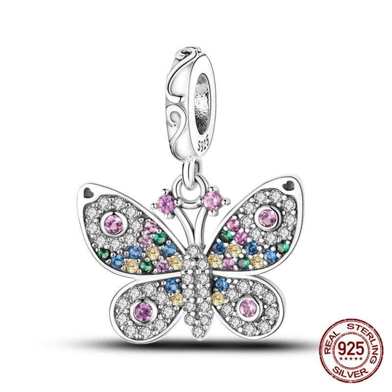 925 Silver Glass Butterfly Charms Beads for 3mm Bracelet Necklace Womens DIY Fine Jewelry Gifts