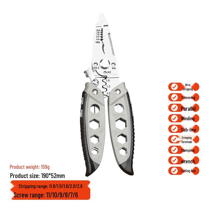 

Универсальный стриппер для проводов: Многофункциональный инструмент для резки, зачистки, обжима и обмотки с высокоэффективными плоскогубцами.