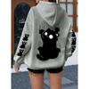 Scared Little Black Cat Minimalist Black and White Print Hoodie for Large Size Women's Sweatshirt Winter Clothes Women