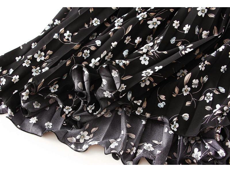 Women's High Waist Floral Pleated Midi Skirt for Spring/Summer 2026 - A-line with Wide Hem (D9908)