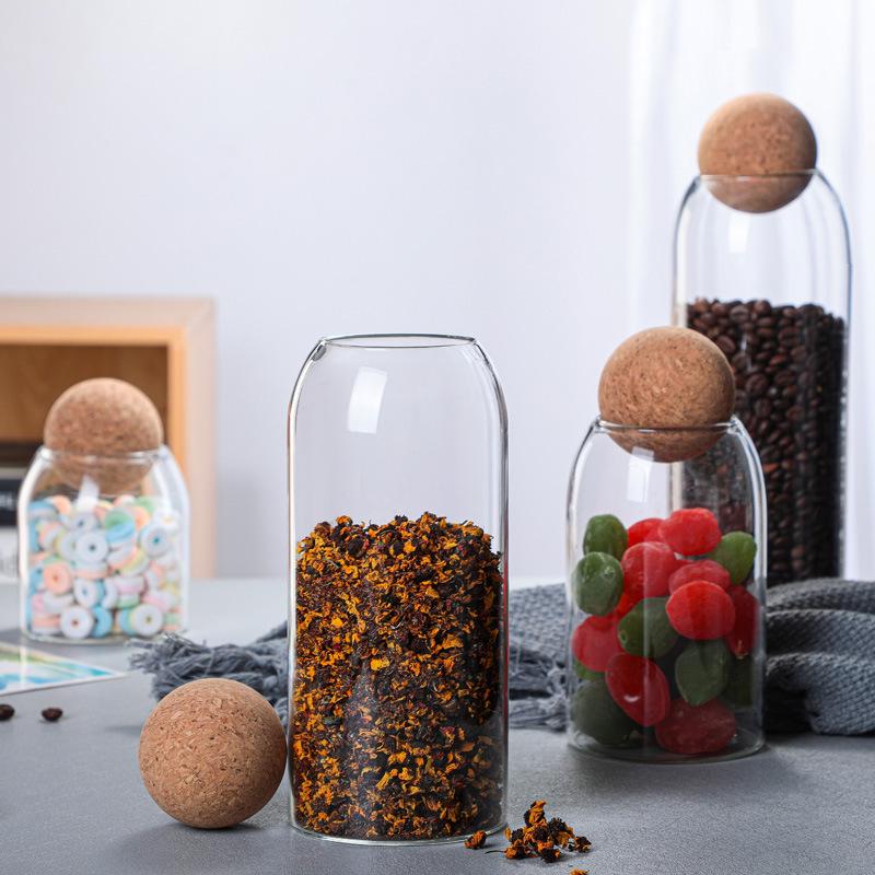 High Borosilicate Glass Storage Jar with Cork Stopper for Grains, Tea, and More