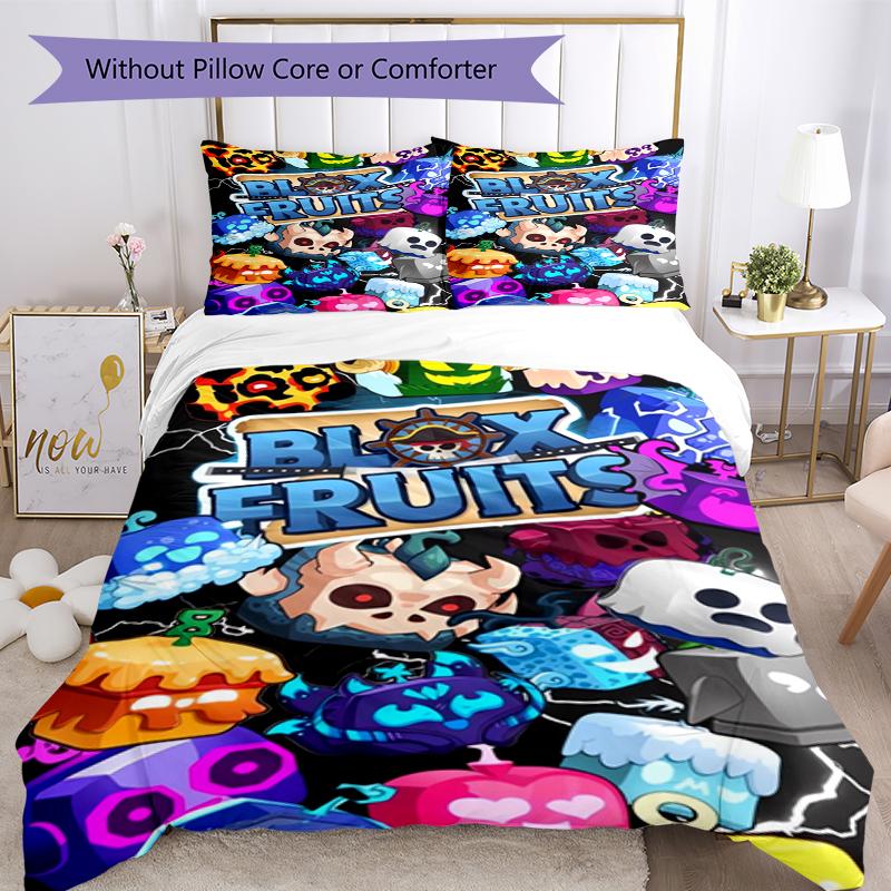 3pcs Blox Fruits Bedding Set Duvet Cover Closure Includes 1 Duvet Cover & 2 Pillowcases, Soft and Comfortable for All Seasons.