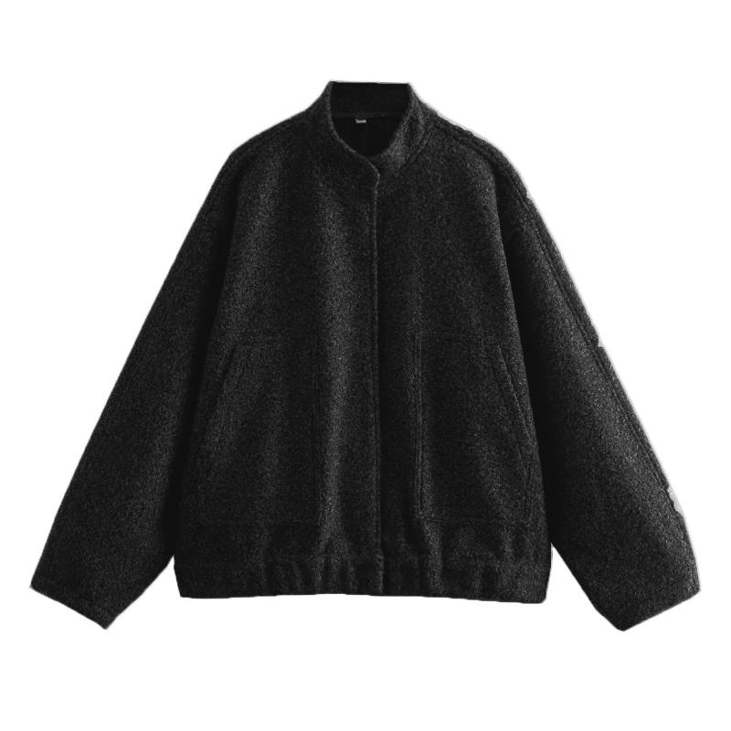 Fashion Solid Bombers Jacken Mantel Frauen Lose Outwear Mit Knopf Langarm Tops Grau Frühling Casual Weibliche Tasche Jacke Ins