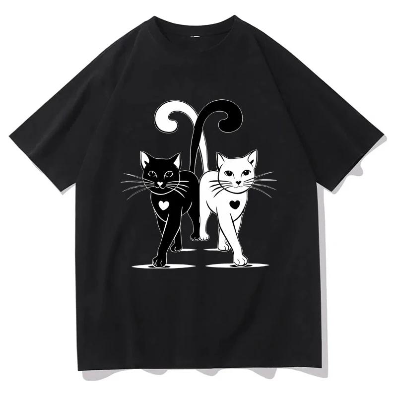 Unisexs Black White Cat Print Tshirt Summer Fashion Casual Tops For Unisex Streetwear Harajuku Oneck Short Sleeve Tops Tshirts
