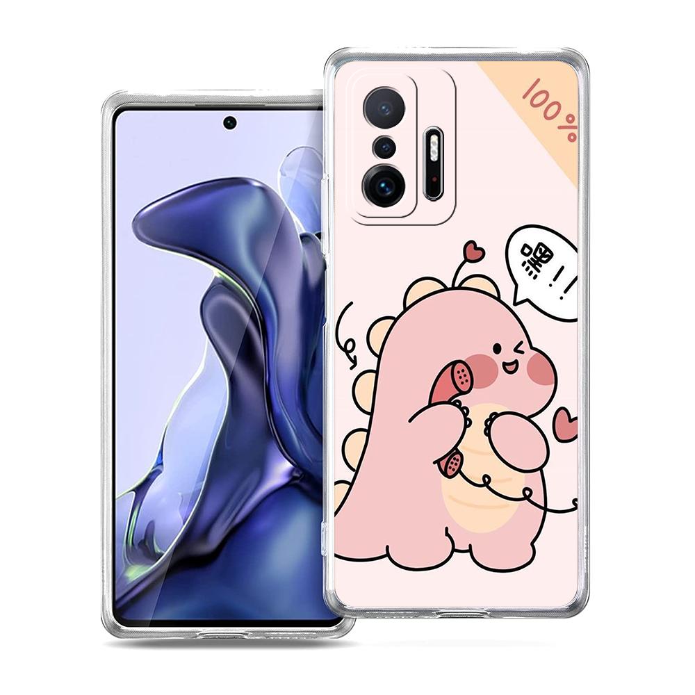Transparent Phone Case for Xiaomi Mi 14 13 12 11 Ultra 13T 12T 11T Poco X3 NFC F3 F6 Pro Lite 5G Soft TPU Funny Cartoon Dinosaur