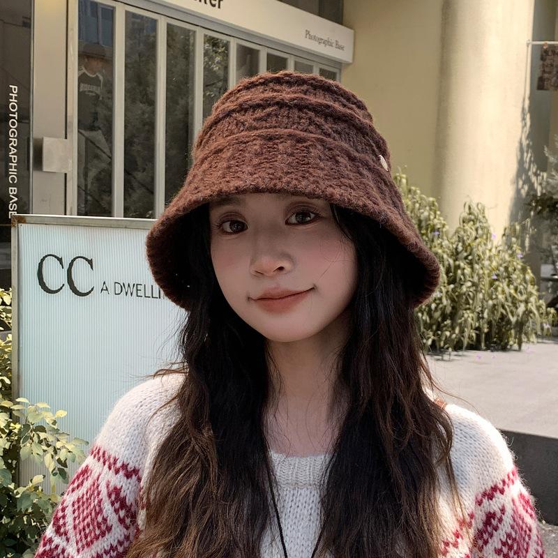 Autumn And Winter Retro Knitted Bucket Hat Mixed Color Texture Warm Basin Hat Fashion Casual Show Face Small Versatile