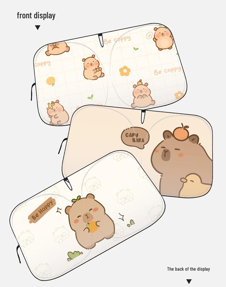Capybara Cartoon Double Ring Car Sunshade - Cute Car Heat Insulation Front Windshield Visor