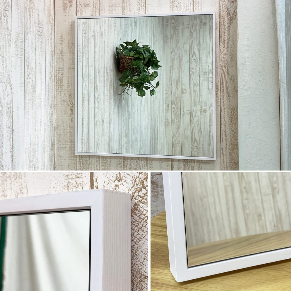 Wall Hanging Stylish Nordic 60 Wooden Thin Made in White WH Mirror, Mirror, Full-Length Mirror, Design, White, Square, cm, Frame, Frame, Japan,