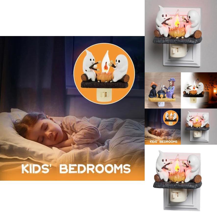 Charming Resin Ghost Night Light With Witch Design For Spooky Halloween Parties