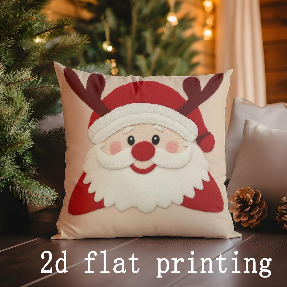 Home Decor Christmas Santa & Reindeer Patterned Cushion Covers Pattern Cushion Cover Suitable for Sofa Bedroom Car Pillow Cover