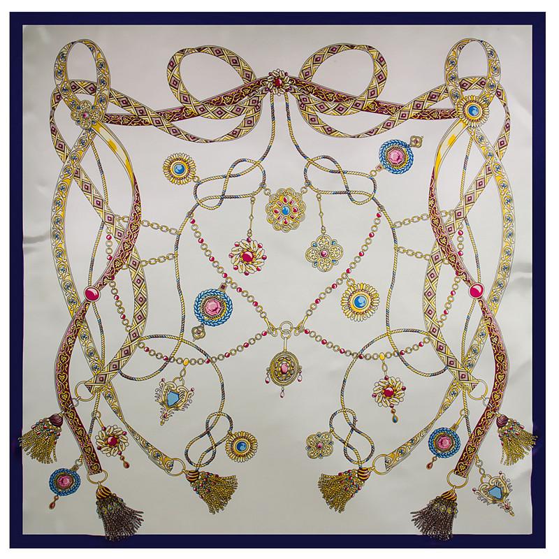 Fashion Square Scarf 2024 New Chain Women Silk Scarf Hijab Luxury Brand Shawl Foulard Plaid Scarves Wraps For Ladies