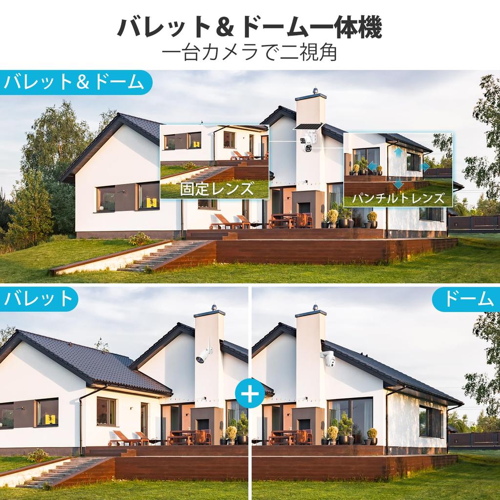 2K Dual Lens Outdoor Wireless Security Camera with Auto PTZ No Power Supply 15600mAh Nighttime Color Sensor PIR Human Remote Japanese Instruction 8W