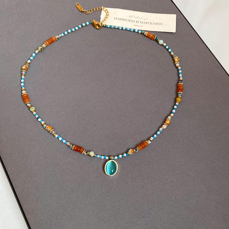 Summer dopamine stained glass crystal beaded necklace collarbone chain design sense niche item decoration