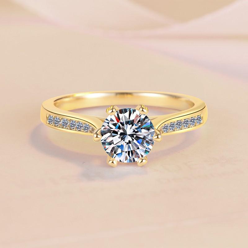 S925 Sterling Silver 1 Carat Moissanite Six-Prong Rotating Crown Ring, 18K Gold Plated for Women