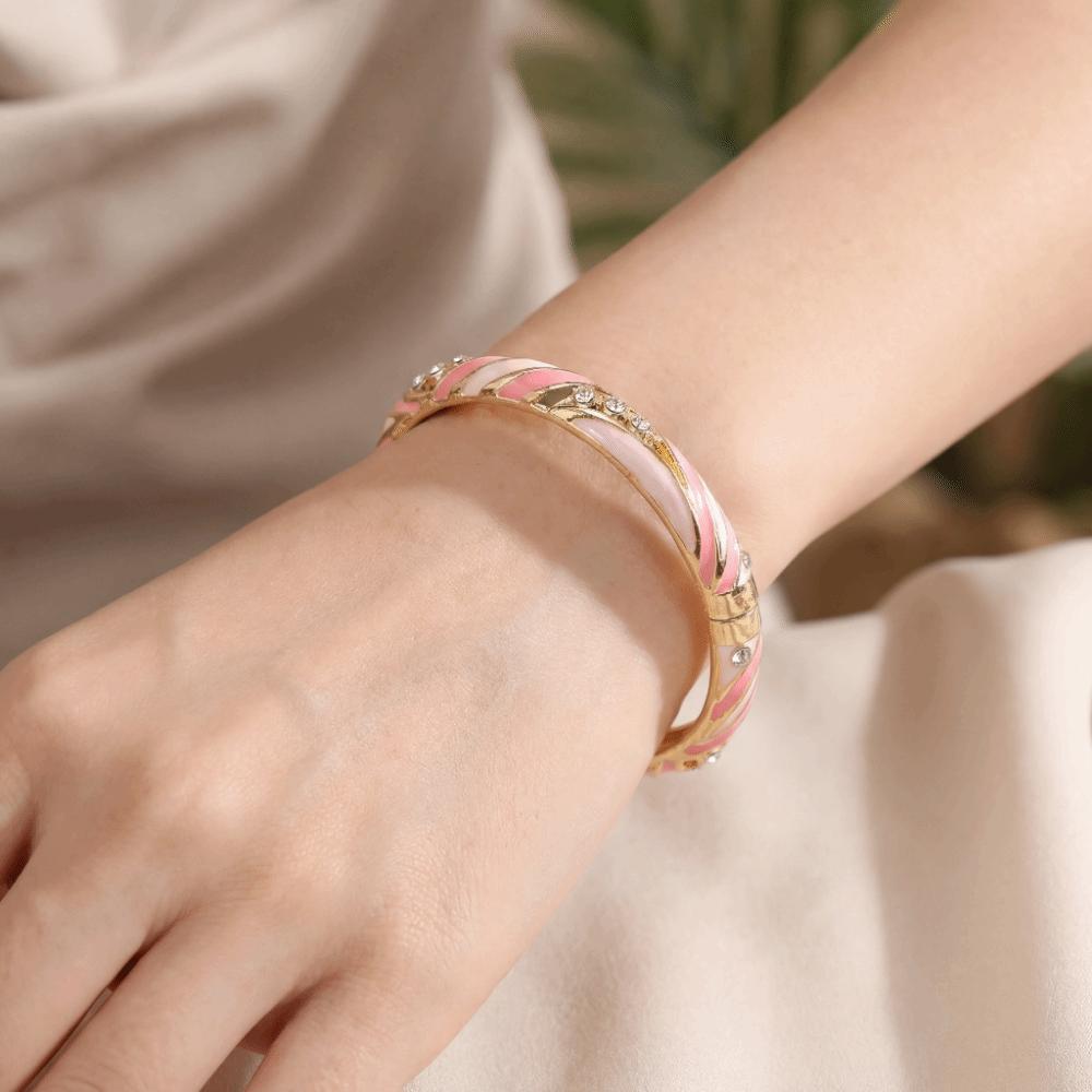 Colorful Enamel Cloisonne Bracelet Dainty Rhinestone Inlay Oil Dipping Cuff Women