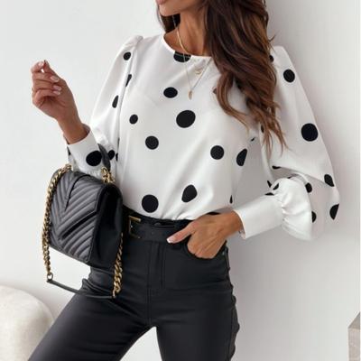 Women's Fashion Casual Spring Fall Polka Dot Print Long Sleeve O-Neck Blouses & Shirts