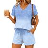 Women's Fashion Casual Gradient Print V Neck Two Piece Set Short Sleeve Top and Shorts Lounge Wear Summer Outfit