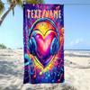 1pc Customized Music Heart Headphones Beach Towel, Personalized Name Psychedelic Pool Towel for Music Lovers